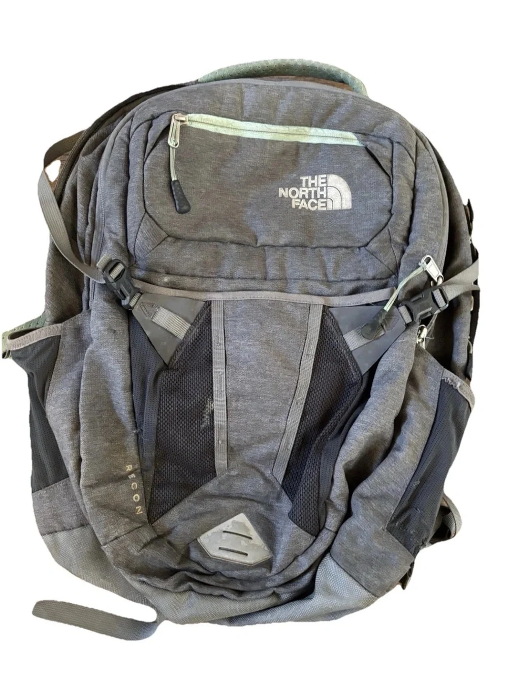The North Face Recon Backpack Gray Green Laptop Travel School Bag